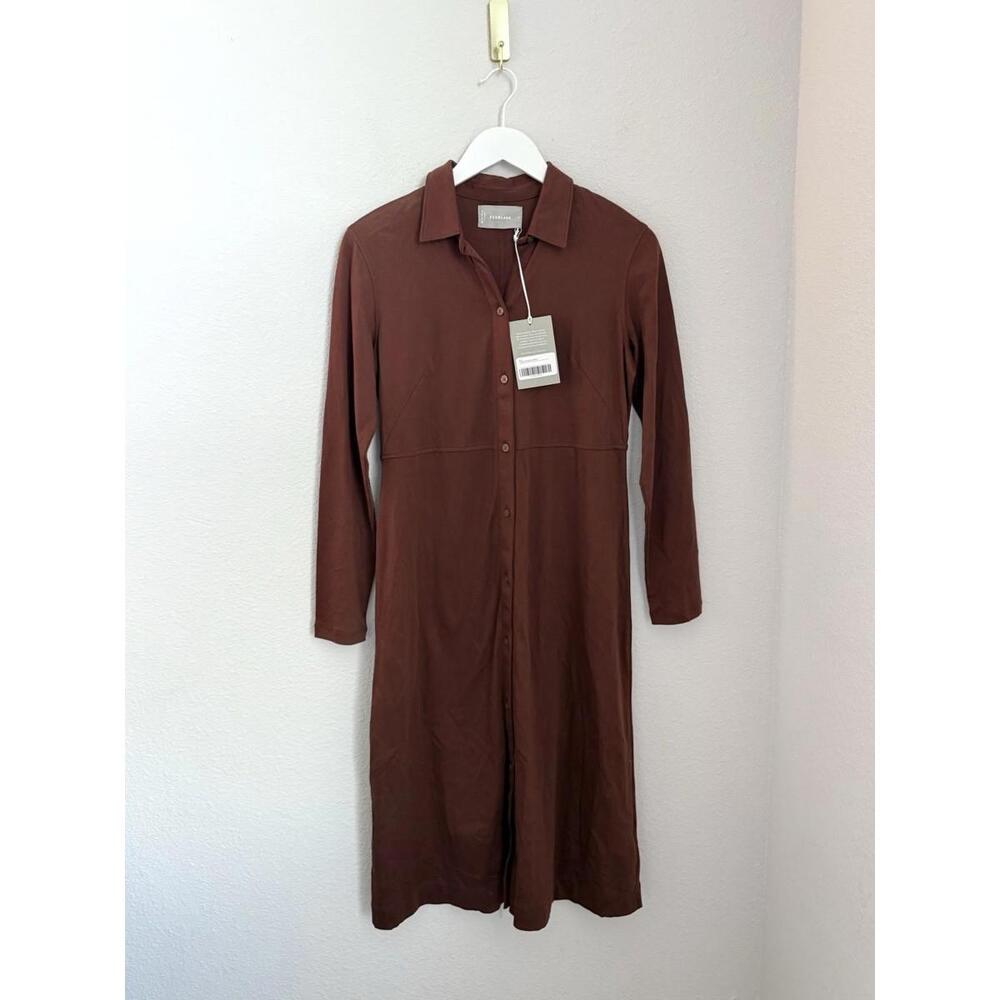 EVERLANE Women’s Sz S The Luxe Cotton Shirtdress Rosewood Brown Minimalist